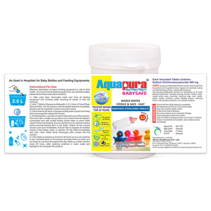 Aquapura Babysafe - Baby Bottle and Baby Feeding Equipment Sterilizing Tablets - 32 Days Supply*