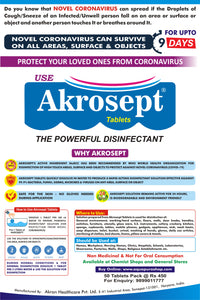 Akrosept Surface and Objects Powerful Disinfectant Tablets - Kills 99.9% Germs, Bacteria, Microbes, Viruses including Covid-19 Corona Virus