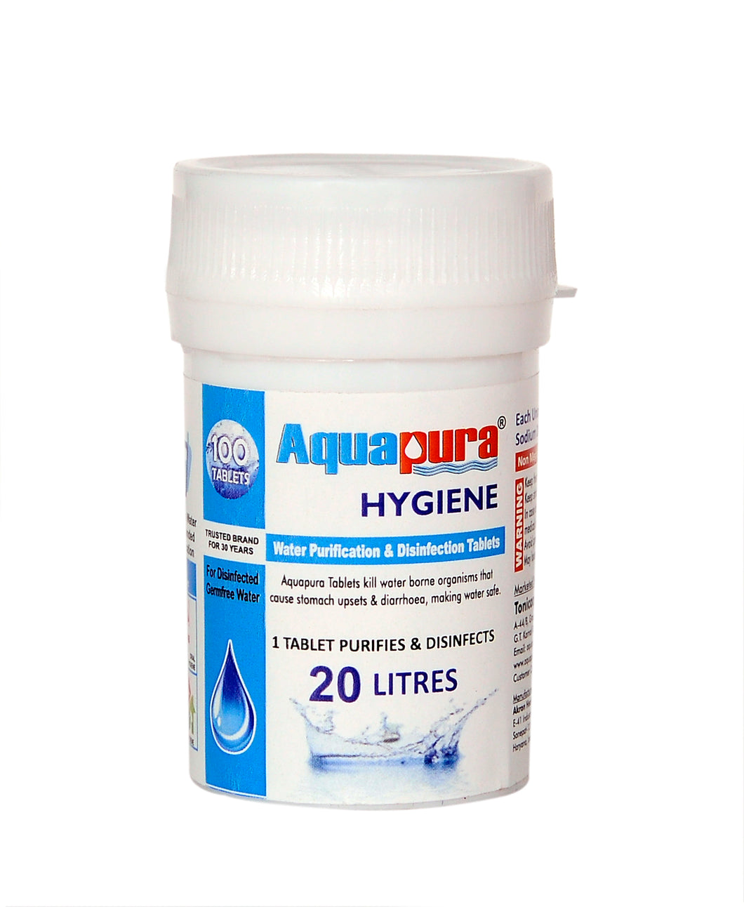 Aquapura Hygiene 20 - Water Purification Tablets for Drinking & Hygiene at Home/Workplace - Each Tablet for 20 Litres Water